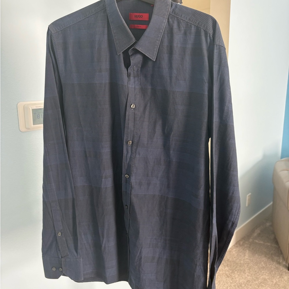 HUGO Blue Dress Shirt Classic Business Style